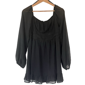 Windsor Peasant Mini Dress Sheer Black New M